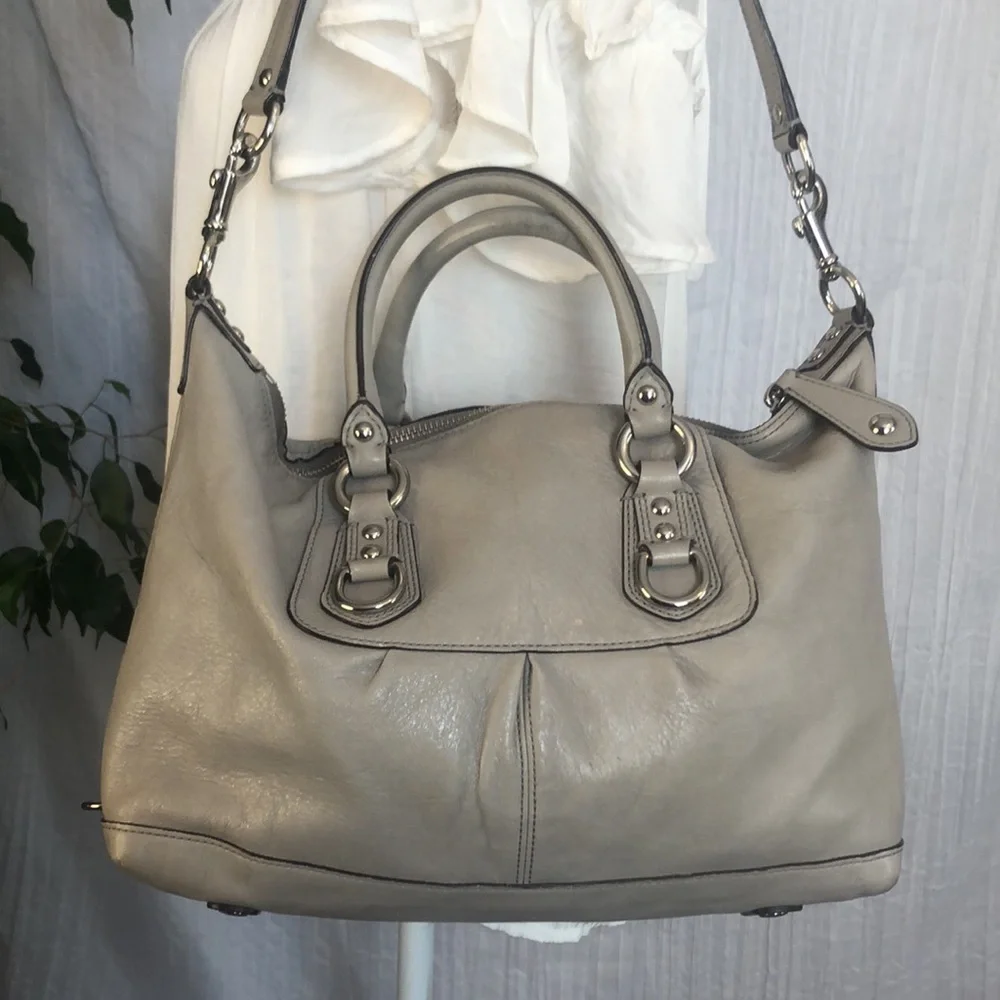 Vtg COACH ASHLEY large satchel tote w/chunky silver hardware & crossbody strap - Picture 8 of 16